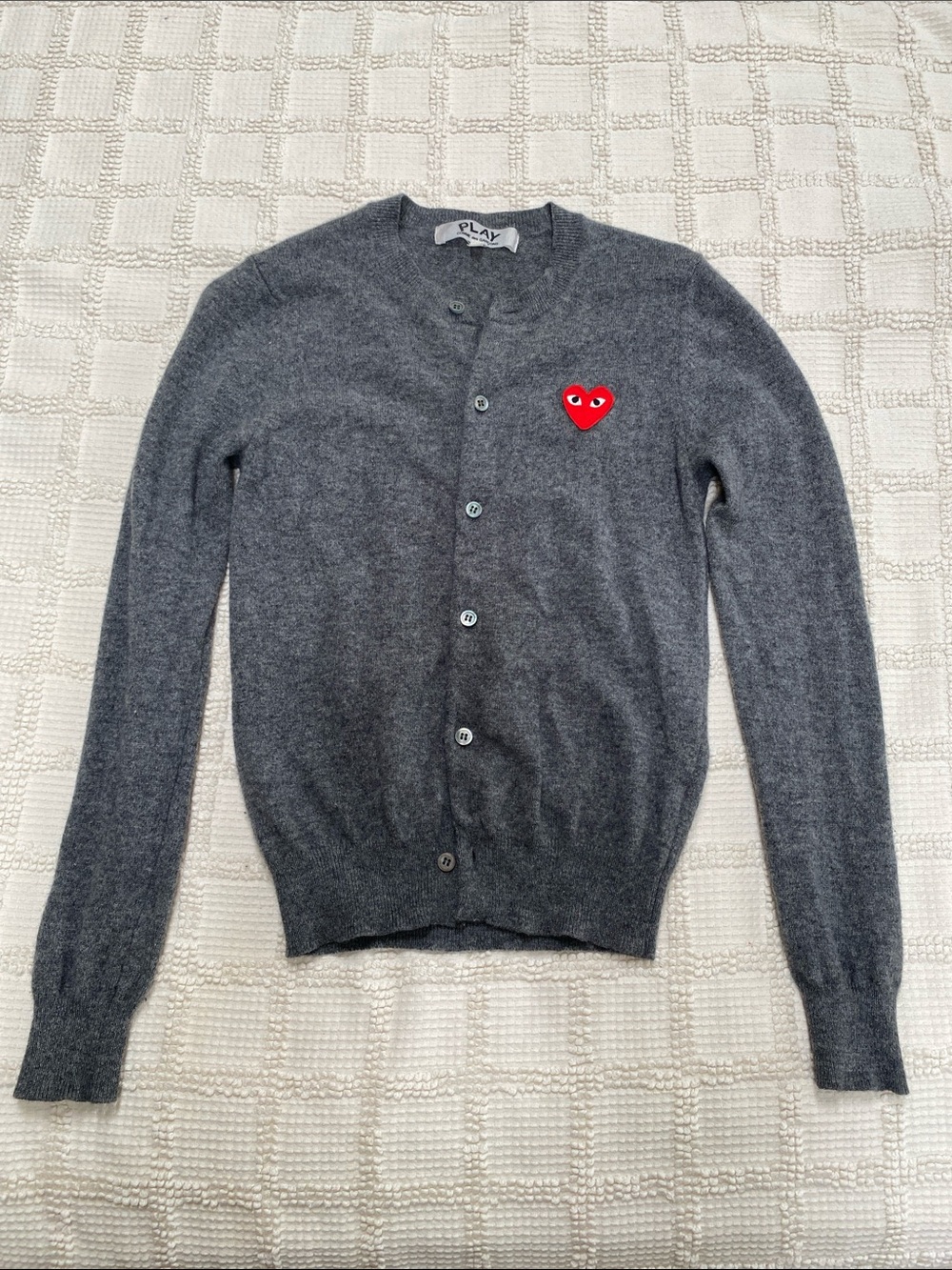 Comme Des Garcons Play charcoal grey knit wool cardigan button down size S